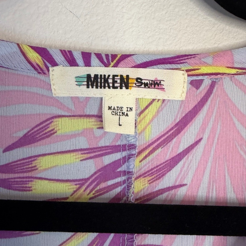 Miken Swim Tropical Palm Leaf Kaftan Cover Up Purple Yellow Blue Large I7223C167 - Picture 3 of 5